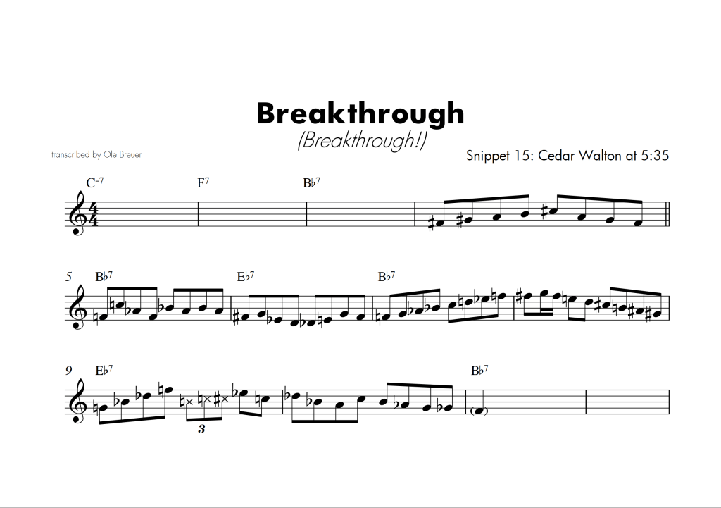 A solo motif from the Bb-Blues Breakthrough from the 1977 record Breakthrough! by the Cedar Walton/Hank Mobley Quintet.