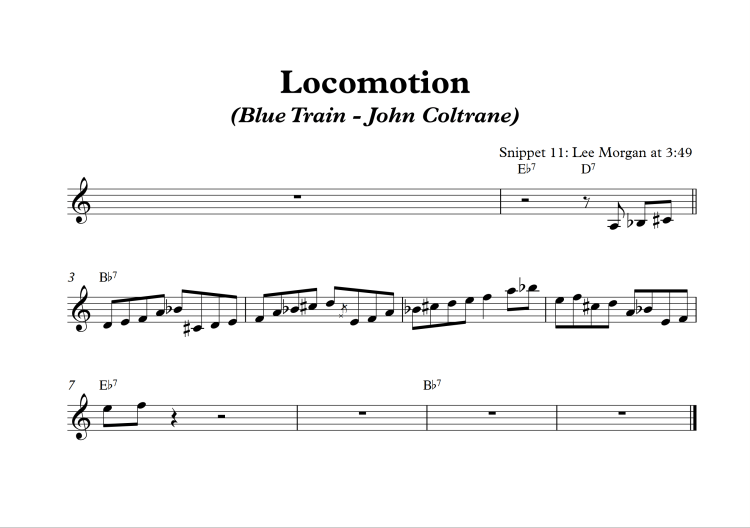 Transcription of a motif of Lee Morgans solo on Locomotion by John Coltrane.