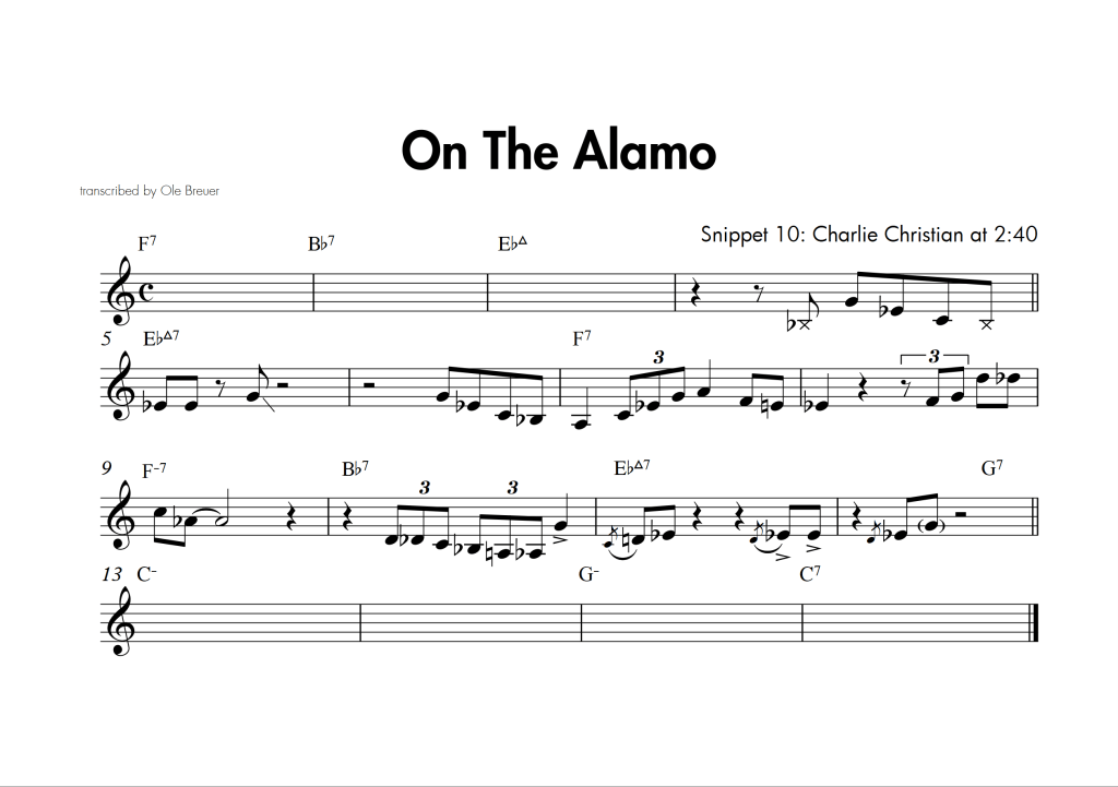 Transcription of a motif played by Charlie Christian in his solo on "On The Alamo".