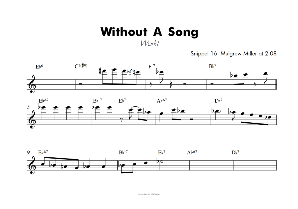 Transcription of a solo motif played by Mulgrew Miller on the tune "Without A Song" released on his 1986 record "Work!".