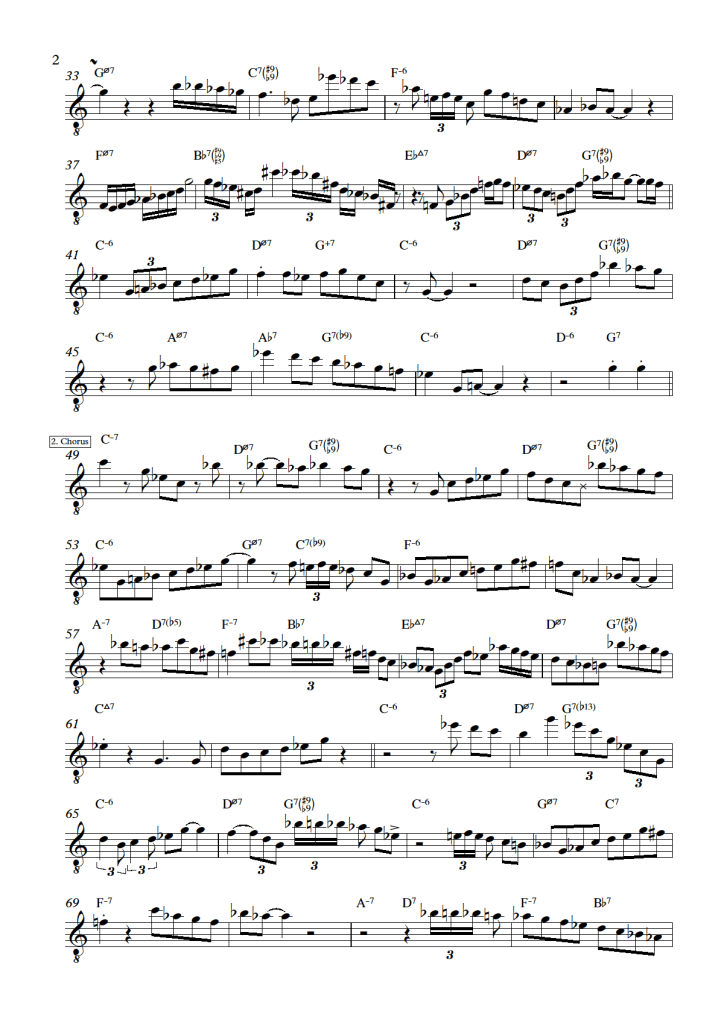 This is a transcription of the solo played by Stanley Turrentine on the tune "Alone Together" from the record "The Complete Blue Hour Session" by Stanley Turrentine and the 3 Sounds. P2