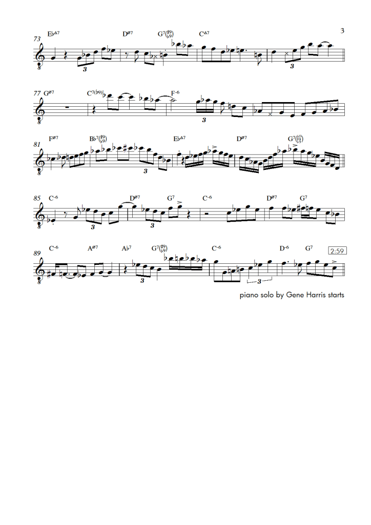 This is a transcription of the solo played by Stanley Turrentine on the tune "Alone Together" from the record "The Complete Blue Hour Session" by Stanley Turrentine and the 3 Sounds. P3